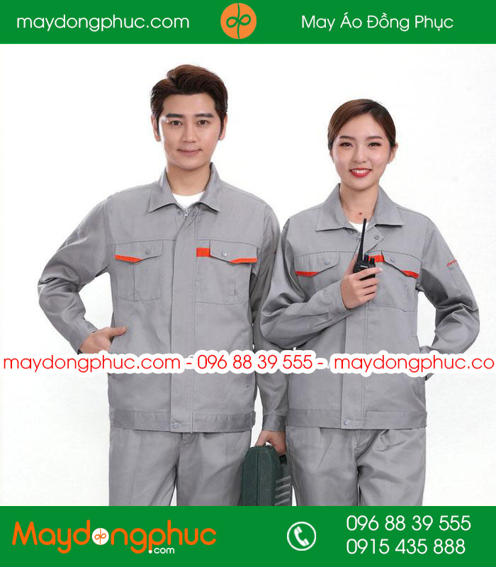 Mẫu áo đồng phục kỹ sư - công nhân màu ghi phối cam
