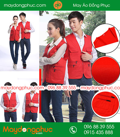 Mẫu áo gile công nhân màu Đỏ