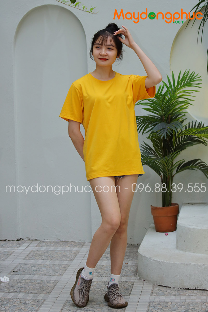 Áo phông tay lỡ màu vàng | Ao phong