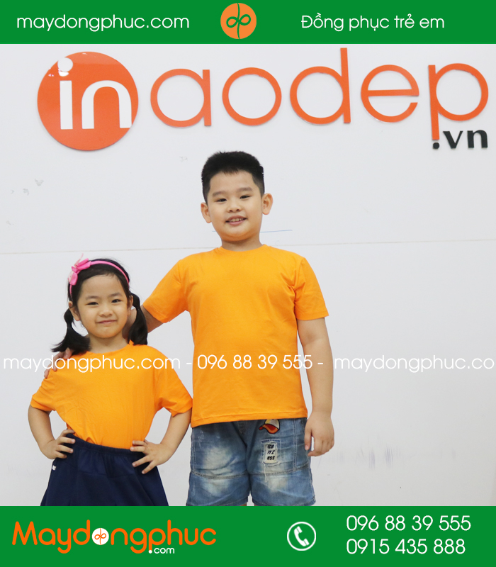 Áo phông trẻ em cổ tròn màu cam | Ao phong tre em