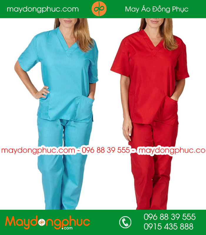 Quần áo đồng phục y tá màu xanh đỏ