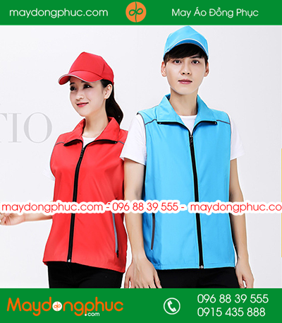 Mẫu áo gile công nhân màu Đỏ - xanh YA