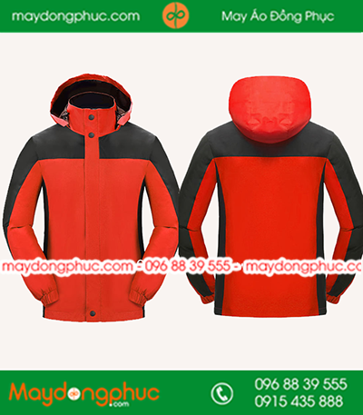 Mẫu áo khoác gió đồng phục màu Đỏ phối đen