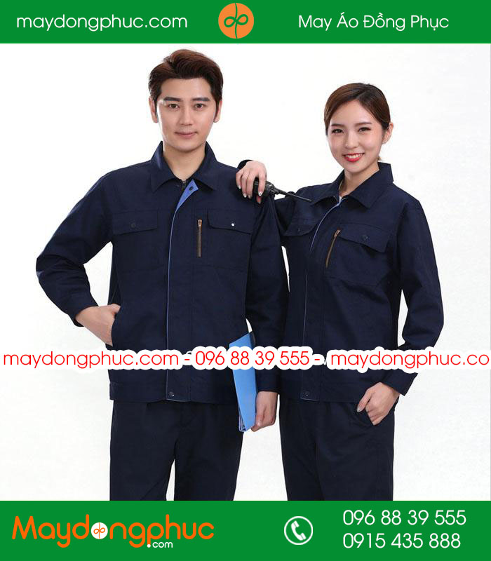 Mẫu áo đồng phục kỹ sư - công nhân màu tím than phối xanh
