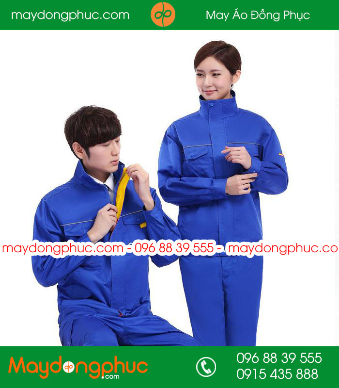 Mẫu áo đồng phục kỹ sư - công nhân màu xanh bích phối vàng