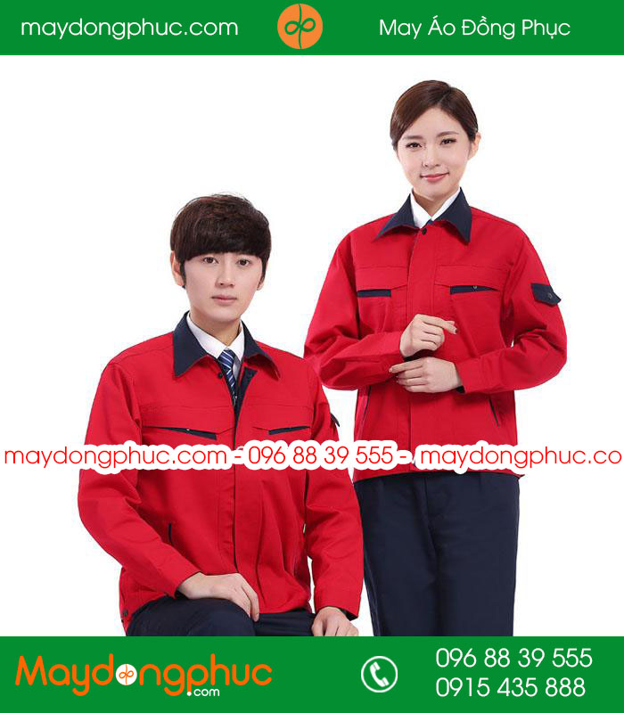 Mẫu áo đồng phục kỹ sư - công nhân màu đỏ phối tím than