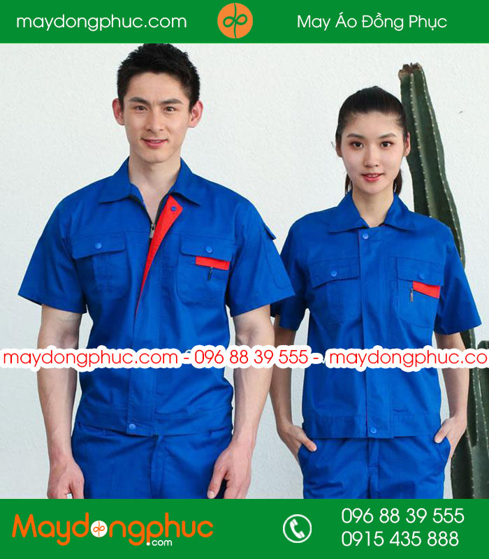 Mẫu áo đồng phục kỹ sư - công nhân màu xanh bích cộc tay
