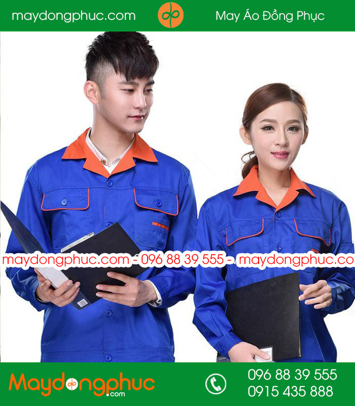 Mẫu áo đồng phục kỹ sư - công nhân màu xanh bích phối cam