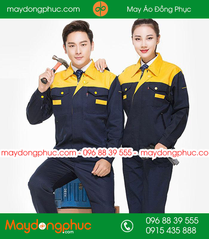 Mẫu áo đồng phục kỹ sư - công nhân màu màu tím than phối vàng