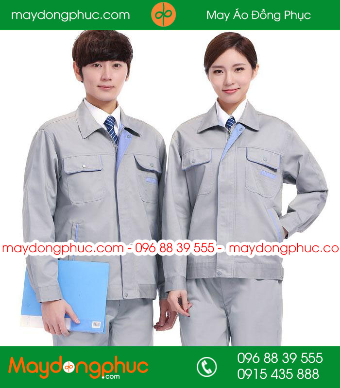 Mẫu áo đồng phục kỹ sư - công nhân màu ghi phối xanh YA