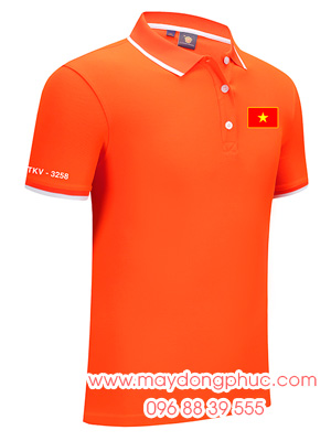 May áo phông màu cam in hình lá cờ đỏ cùng TKV-3258