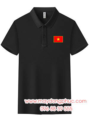 May áo polo In lá cờ đỏ lên ngực trái