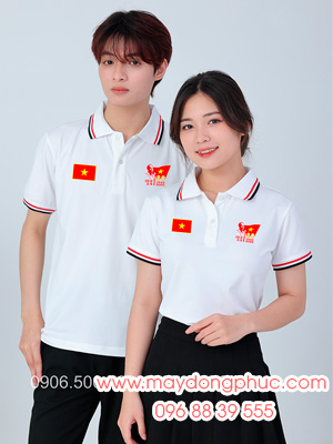 May áo màu trắng In lá cờ đỏ sao vàng kỉ niệm 80 năm Cách mạng tháng 8 - Quốc Khánh 2-9 