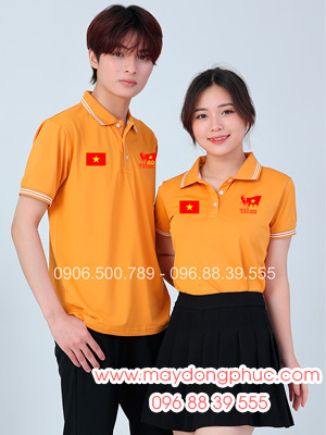 May áo màu cam đất In lá cờ đỏ sao vàng kỉ niệm 80 năm Cách mạng tháng 8 - Quốc Khánh 2-9
