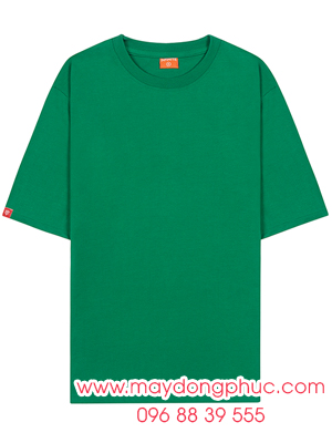 May áo thun cổ tròn tay lỡ form rộng màu xanh lá đậm