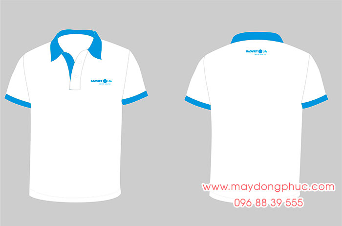 May áo phông màu trắng phối xanh Bảo hiểm nhân thọ BaoViet Life | May ao phong dong phuc
