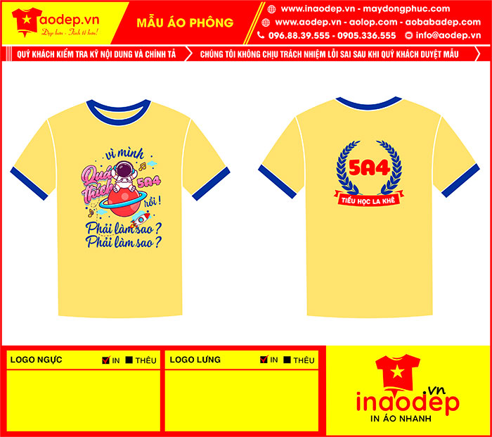 May áo cổ tròn Lớp 5A4 Class Tiểu học La Khê - We are family | May ao phong dong phuc