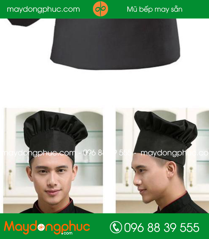 Mũ bếp đồng phục màu đen