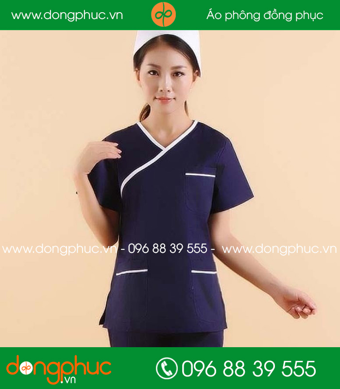 đồng phục y tá  màu tím than viền ghi