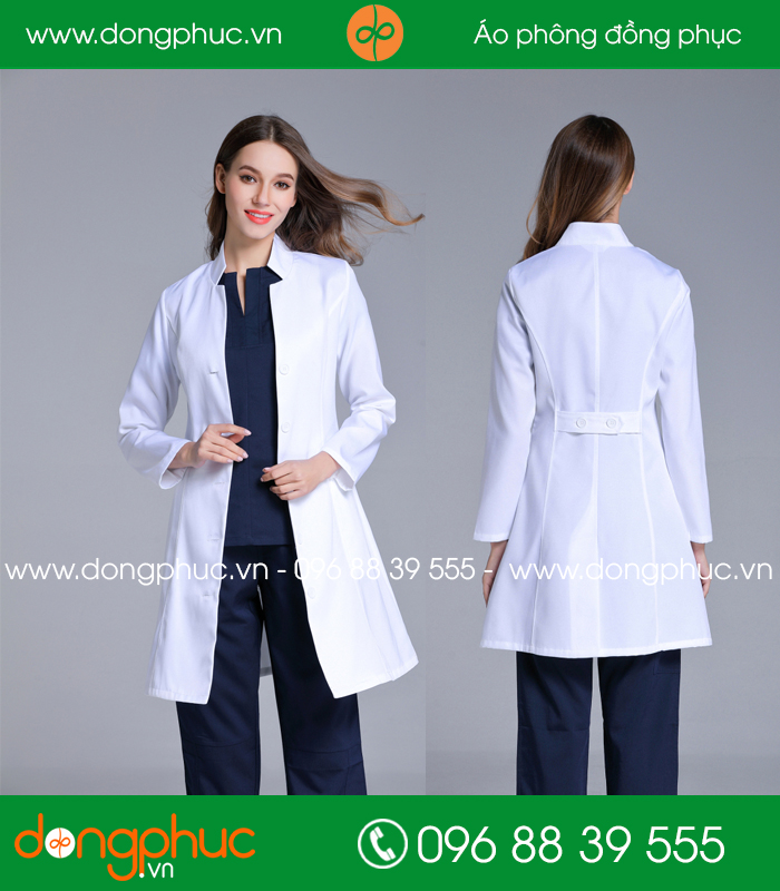 Áo blouse đồng phục y tá – Bác sĩ màu trắng quần tím than