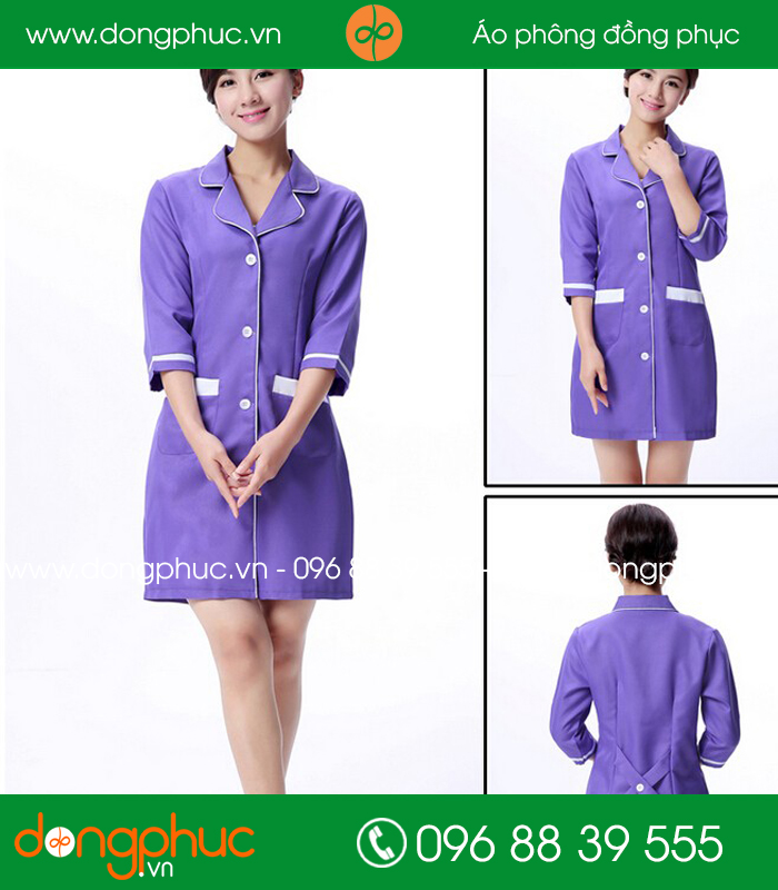 Áo blouse đồng phục y tá – Bác sĩ màu tím viền trắng - mẫu 2