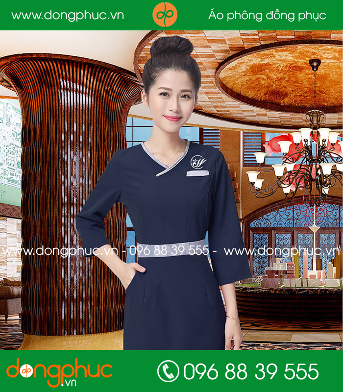 Quần áo đồng phục spa màu tím than đai ghi - mẫu 3