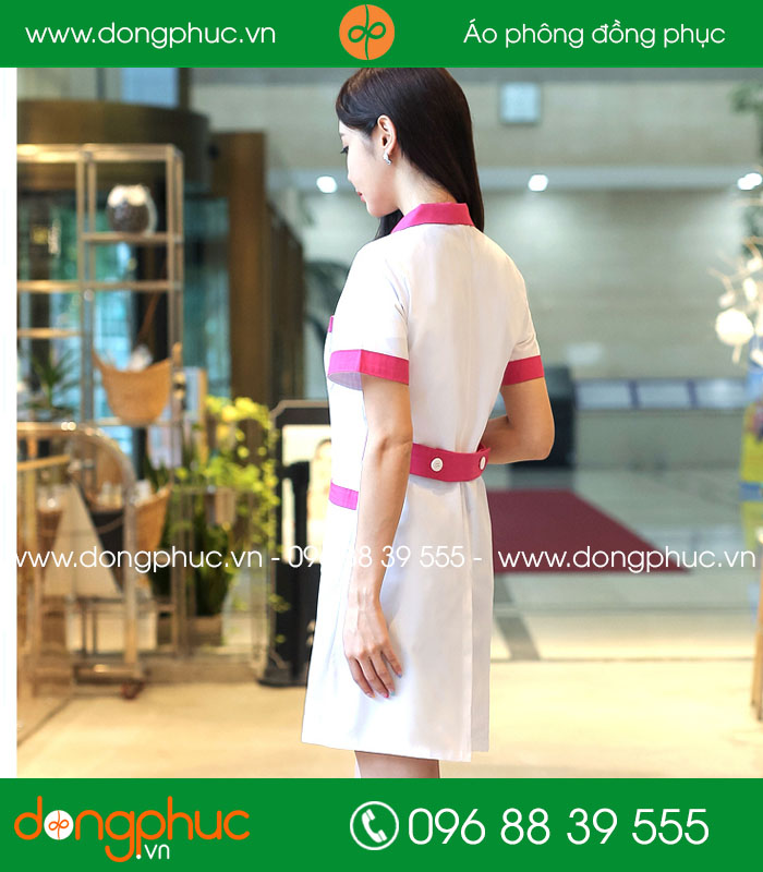 Áo blouse đồng phục y tá – Bác sĩ màu trắng cổ hồng