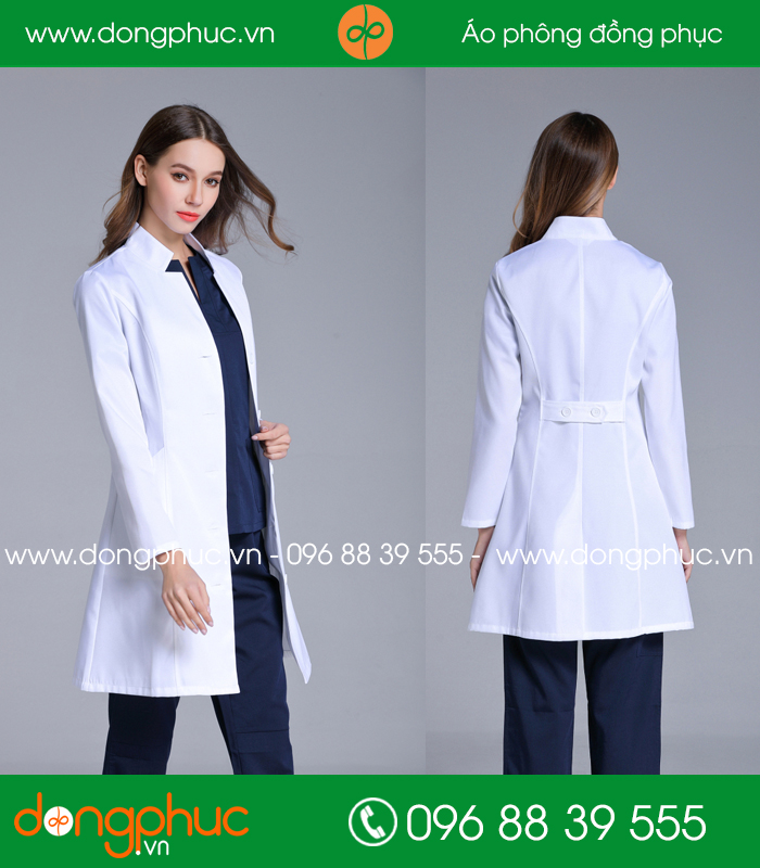 Áo blouse đồng phục y tá – Bác sĩ màu trắng quần tím than - mẫu 3