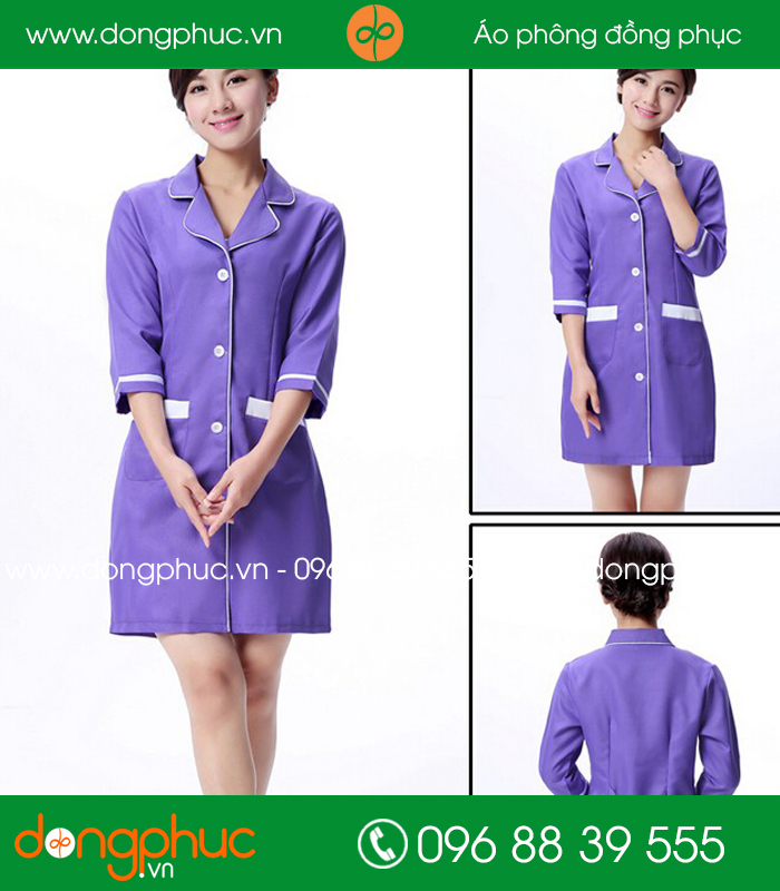 Áo blouse đồng phục y tá – Bác sĩ màu tím viền trắng