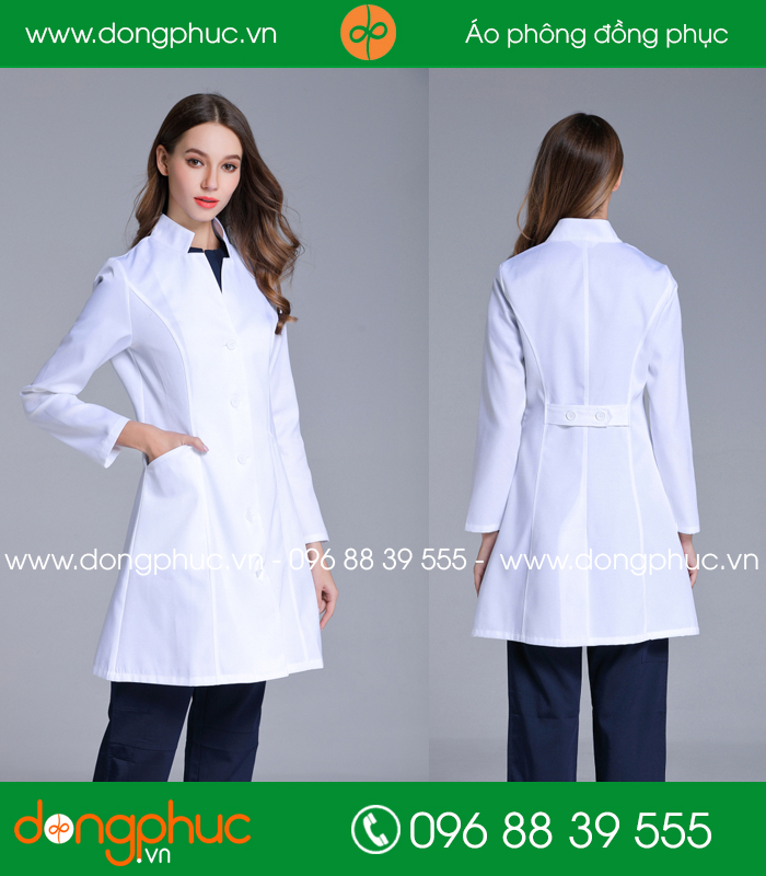 Áo blouse đồng phục y tá – Bác sĩ màu trắng quần tím than - mẫu 4