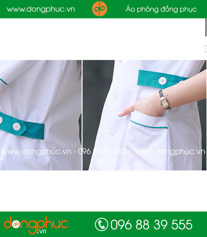 Áo blouse đồng phục y tá – Bác sĩ màu trắng cổ xanh - mẫu 4