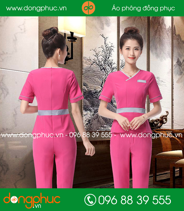 Quần áo đồng phục spa màu hồng - mẫu 2