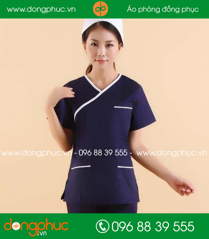 Quần áo đồng phục y tá màu tím than viền ghi