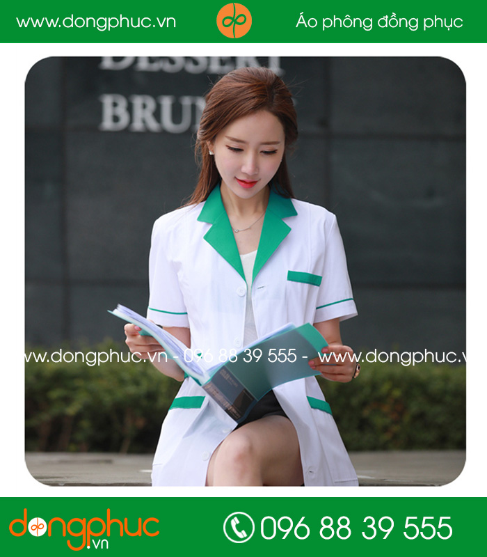 Áo blouse đồng phục y tá – Bác sĩ màu trắng cổ xanh - mẫu 5