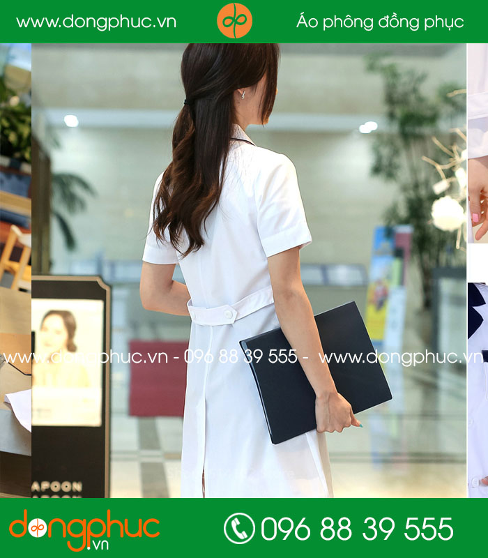 Áo blouse đồng phục y tá – Bác sĩ màu trắng viền hồng - mẫu 2