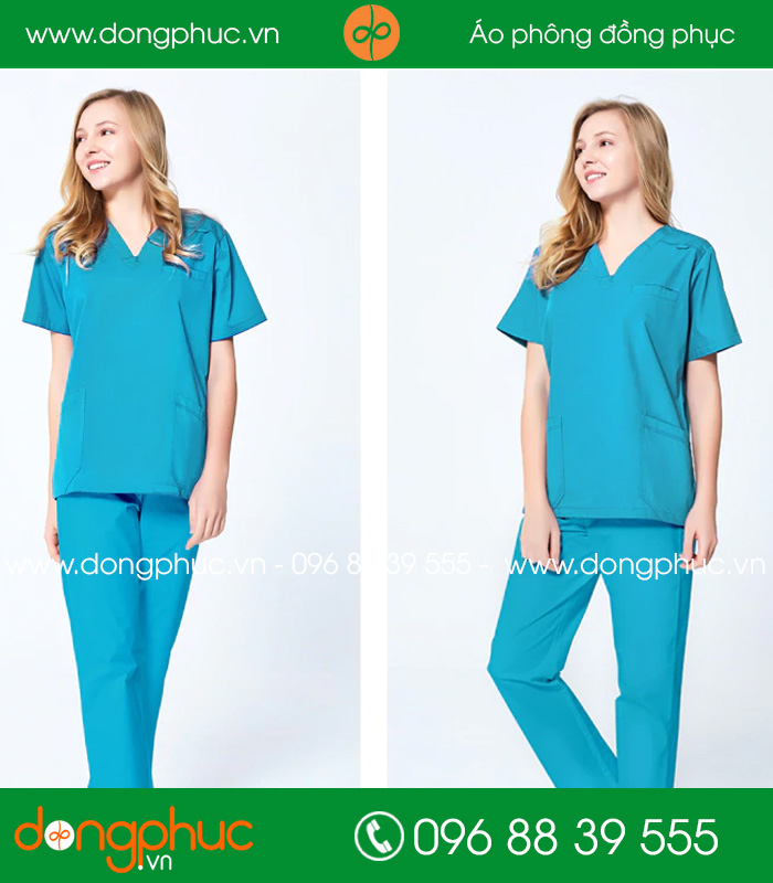 Quần áo đồng phục y tá màu xanh - mẫu 3