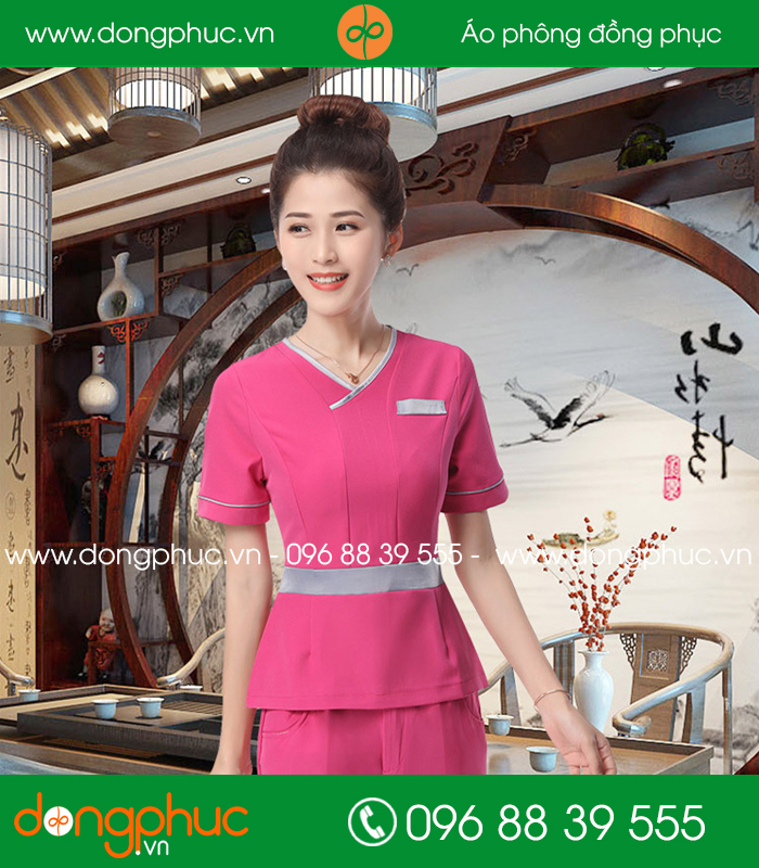 Quần áo đồng phục spa màu hồng - mẫu 4