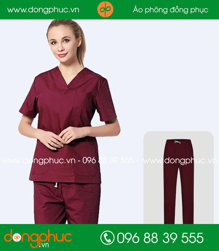 Quần áo đồng phục y tá màu đỏ đô