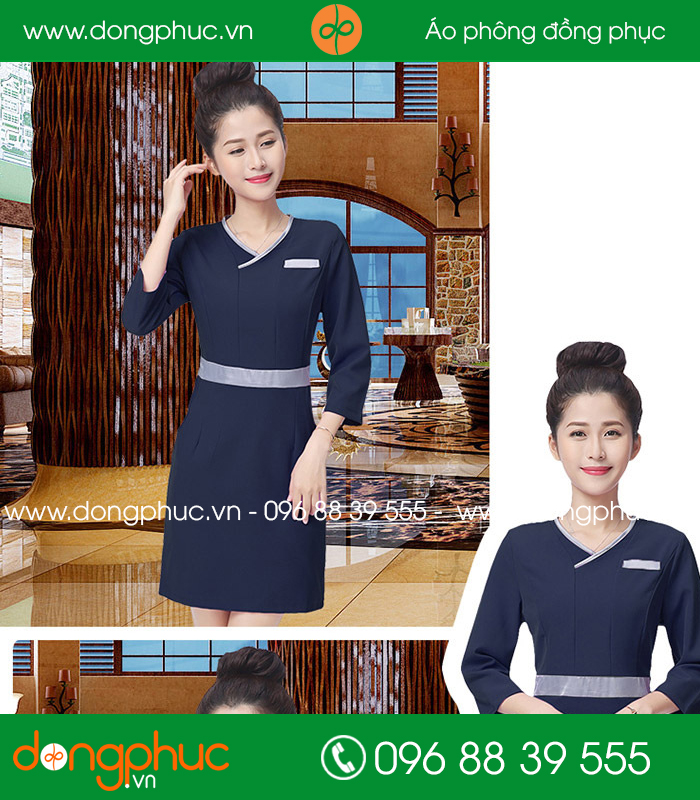 Quần áo đồng phục spa màu tím than đai ghi - mẫu 2