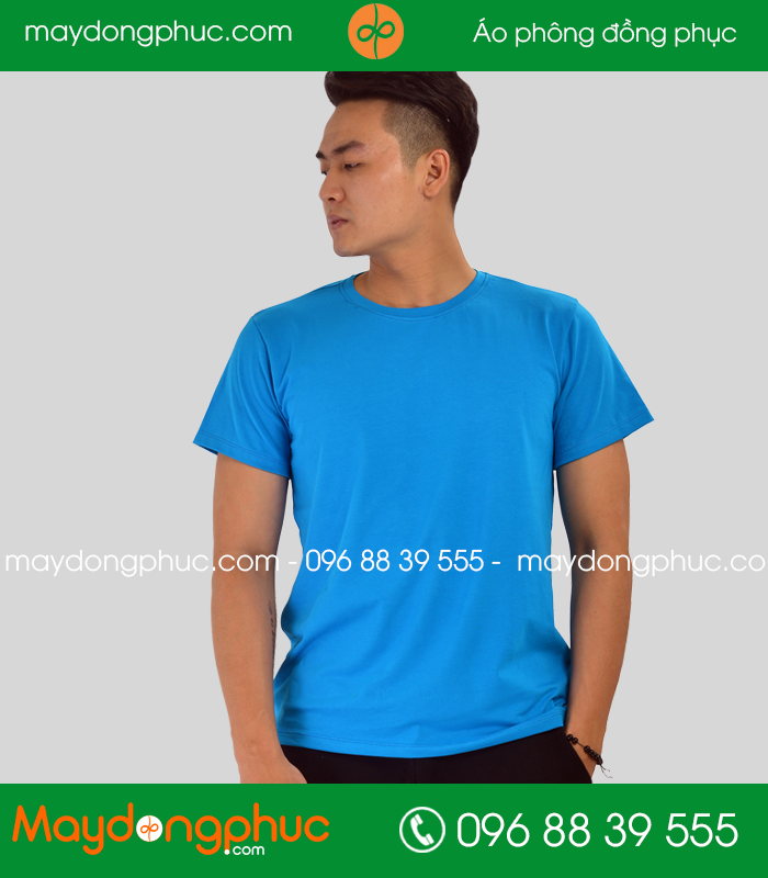 Áo phông đồng phục cổ tròn màu xanh bích
