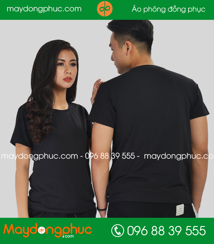 Áo phông đồng phục cổ tròn màu Đen - mẫu 3