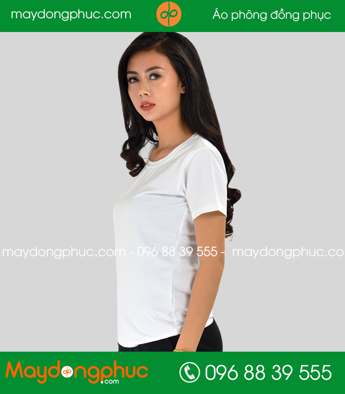 Áo phông đồng phục cổ tròn màu trắng - mẫu 2