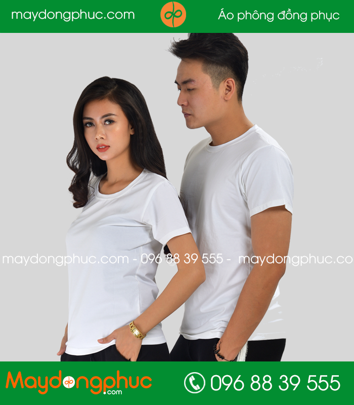 Áo phông đồng phục cổ tròn màu trắng