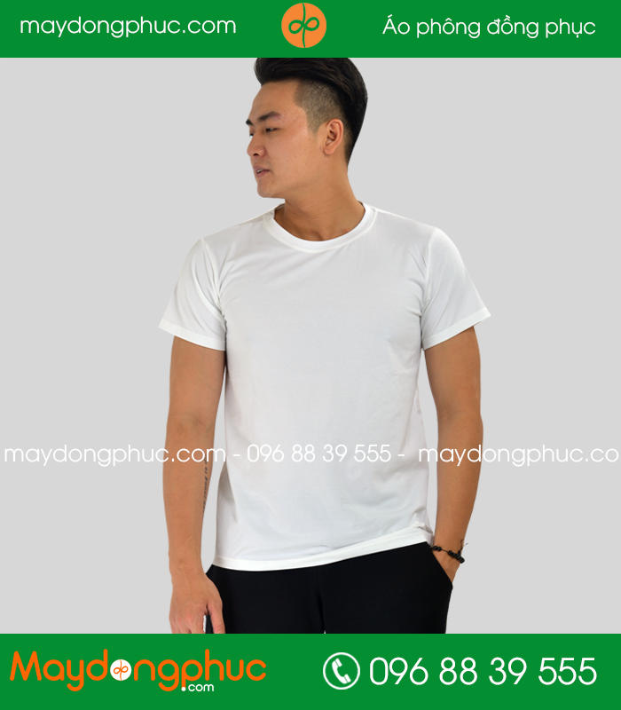 Áo phông đồng phục cổ tròn màu trắng - mẫu 4
