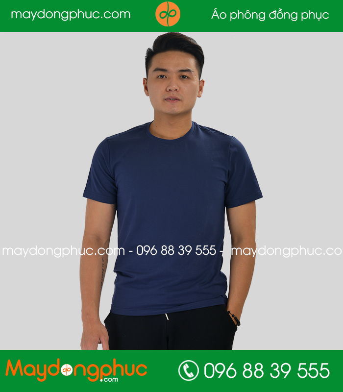 Áo phông đồng phục cổ tròn màu tím than - mẫu 3