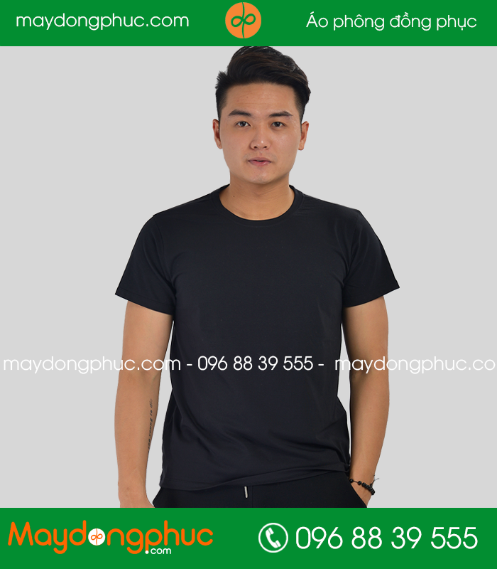 Áo phông đồng phục cổ tròn màu Đen - mẫu 4
