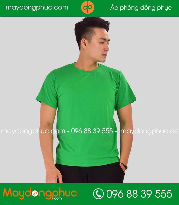 Áo phông đồng phục cổ tròn màu xanh lá - mẫu 2