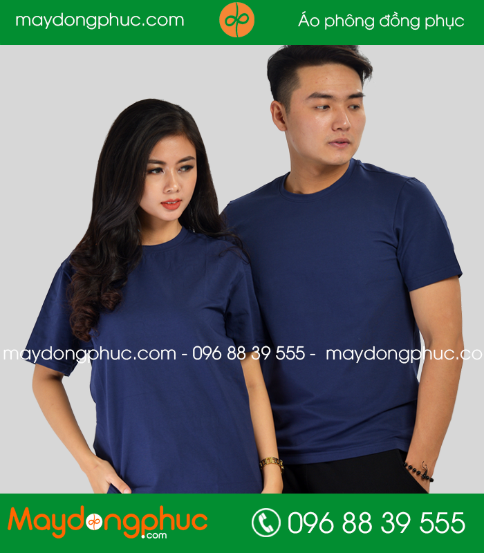 Áo phông đồng phục cổ tròn màu tím than - mẫu 2