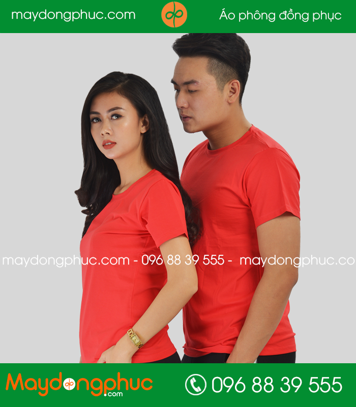 Áo phông đồng phục cổ tròn màu Đỏ