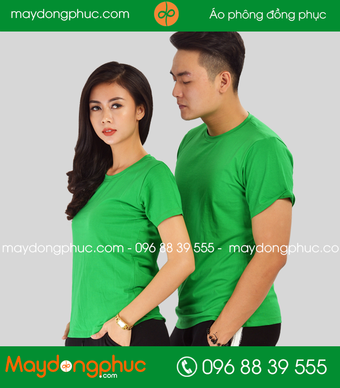 Áo phông đồng phục cổ tròn màu xanh lá
